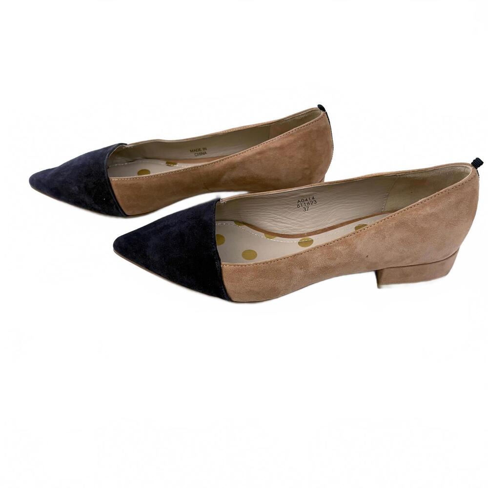 Boden | Women’s Navy Blue Pointed Cap Toe Brown Sued Flat Shoe Size 6 (EU 37)